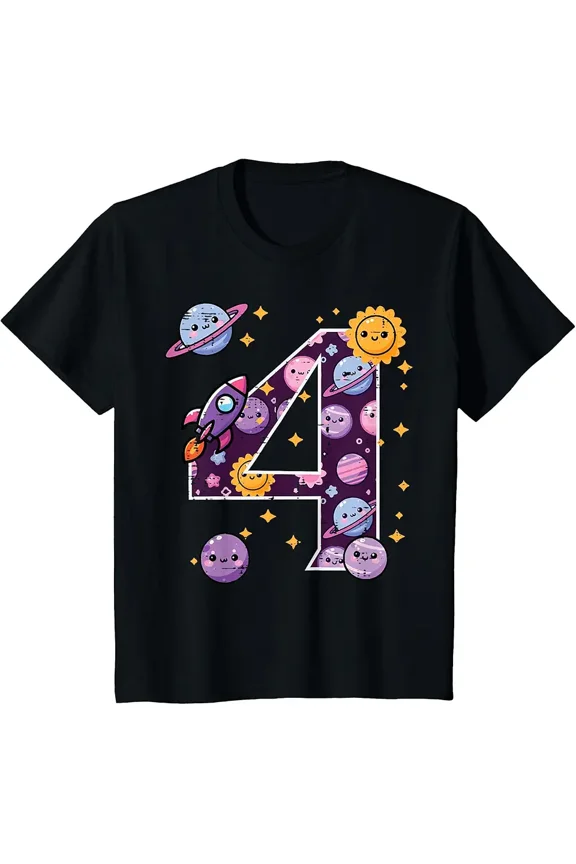 children’s wear Cute Space Explorer 4th Birthday T-Shirt for Kids, Funny Planet Rocket Ship Outer Space Party Top for Boys Girls Toddler