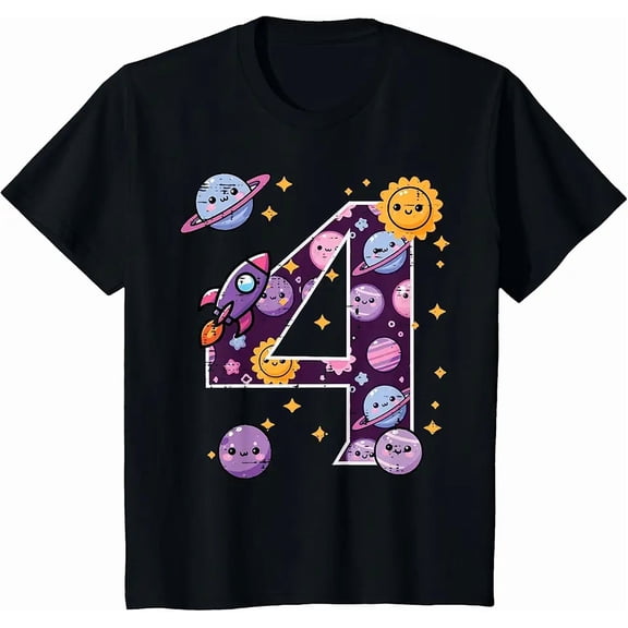 children’s wear Cute Space Explorer 4th Birthday T-Shirt for Kids, Funny Planet Rocket Ship Outer Space Party Top for Boys Girls Toddler