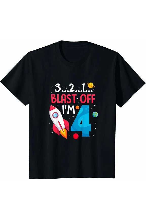 children’s wear Cute Space Rocket Ship 4th Birthday Blast Off I'm 4 Planets Stars Kids T-Shirt