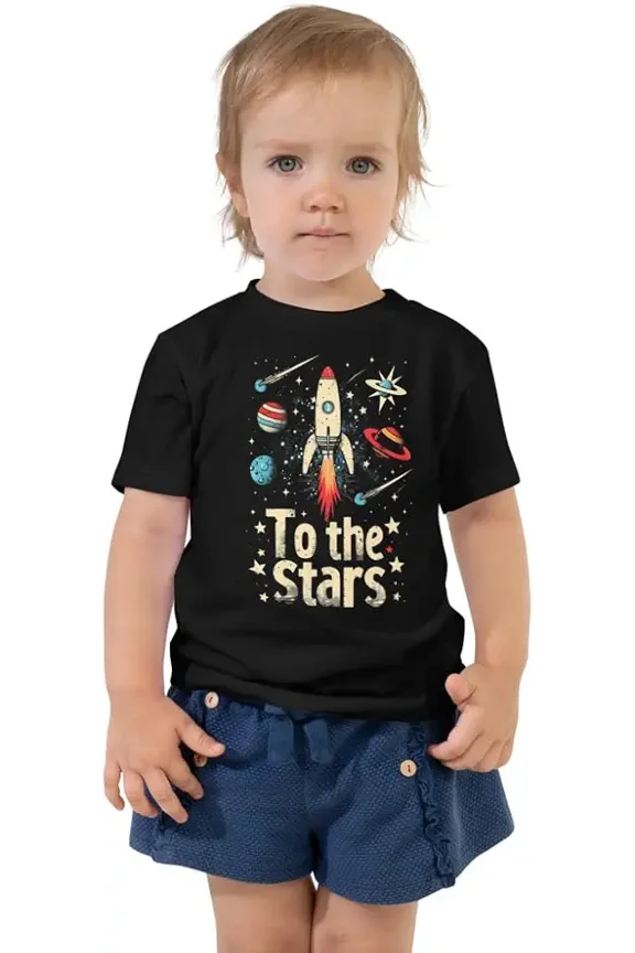children’s wear Cute Space Rocket Ship Planets Stars "To The Stars" Graphic T-Shirt for Toddler Boys & Girls