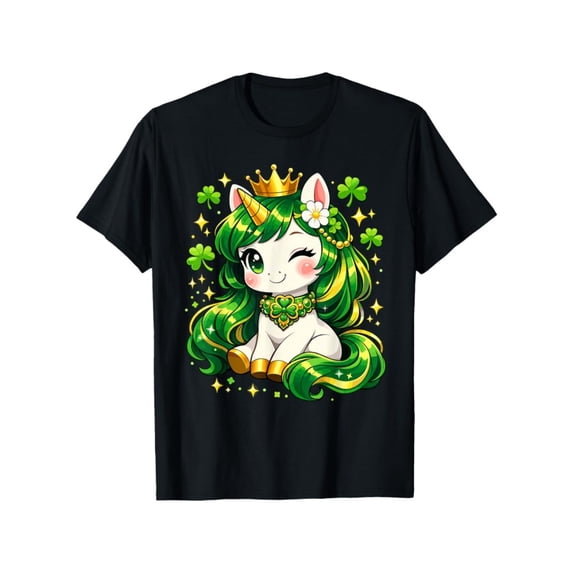 children’s wear Cute St. Patricks Day Unicorn T-Shirt for Girls and Kids, Lucky Shamrock Green Hair Princess Toddler Graphic Tee, Festive Magical Irish Holiday Top
