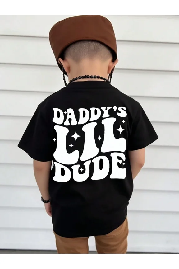children’s wear Daddy's Lil Dude Retro Groovy Graphic T-Shirt for Boys, Cute Toddler Short Sleeve Cotton Tee, Funny Kids Fashion Summer Top