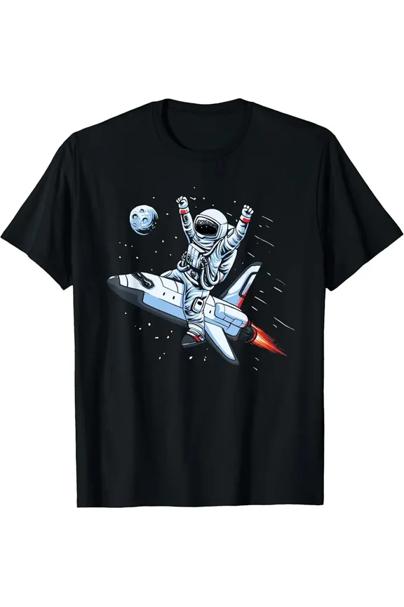 children’s wear Funny Astronaut Riding Space Rocket Ship Galaxy Adventure T-Shirt for Boys Girls Kids Toddlers