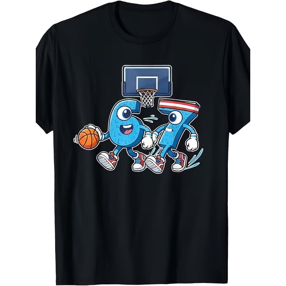 children’s wear Funny Basketball Cartoon Number 6 and 7 Sports Graphic T-Shirt for Kids Boys Girls Cute Athletic Birthday Gift Tee