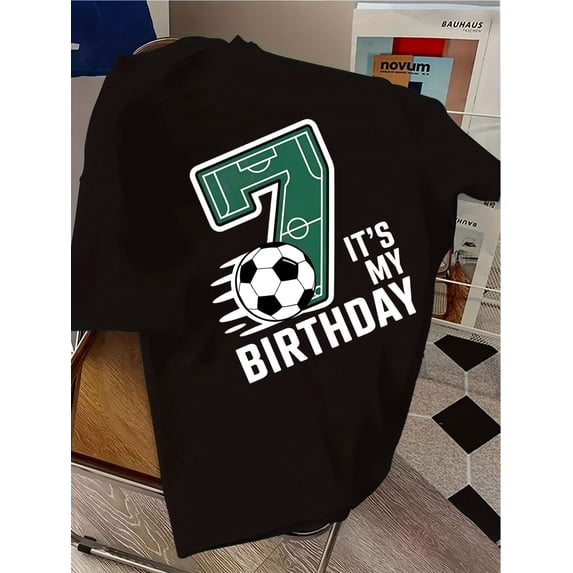 children’s wear Funny Boys 7th Birthday Soccer Shirt, Sporty Football Field Number Seven Kids Tee, Happy 7 Year Old Child Gift