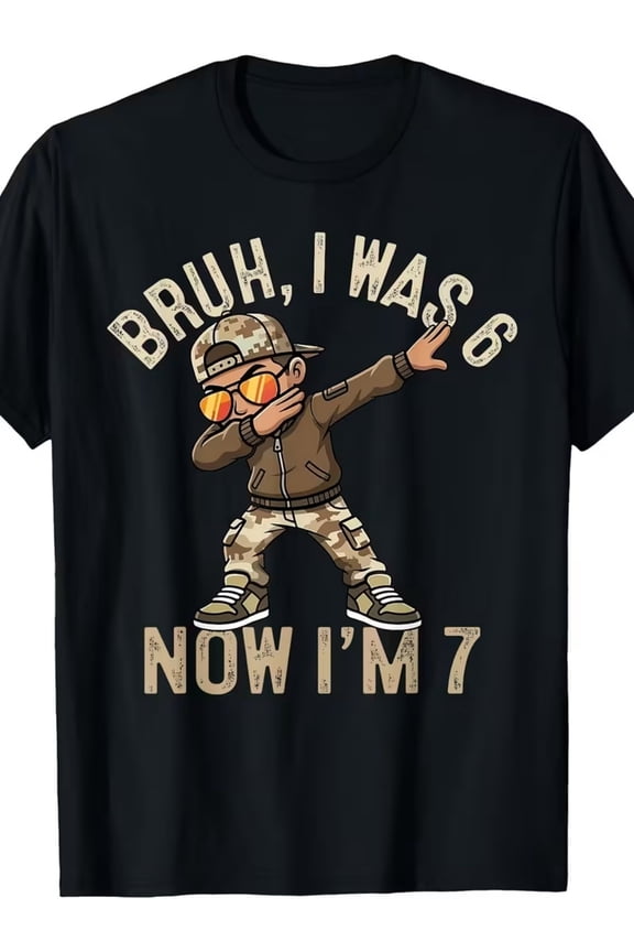 children’s wear Funny Bruh I Was 6 Now I Am 7 Dabbing Camo Boy 7th Birthday Shirt for Boys Kids Graphic Tee