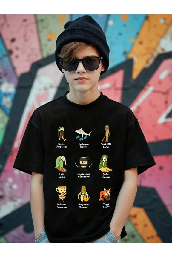 children’s wear Funny Cartoon Characters Graphic T-Shirt for Boys and Girls, Cute Retro Animal Illustrations Kids Short Sleeve Cotton Tee