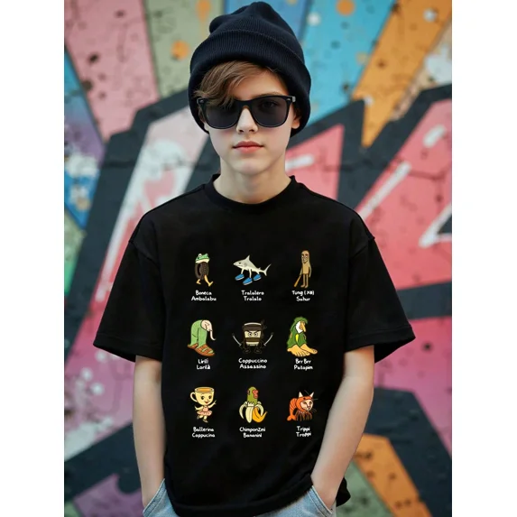 children’s wear Funny Cartoon Characters Graphic T-Shirt for Boys and Girls, Cute Retro Animal Illustrations Kids Short Sleeve Cotton Tee