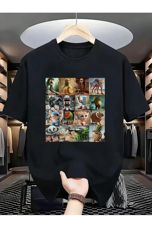 children’s wear Funny Creative Cartoon Hybrid Animal & Food Character Graphic T-Shirt for Kids, Unique Quirky Boys Girls Short Sleeve Top