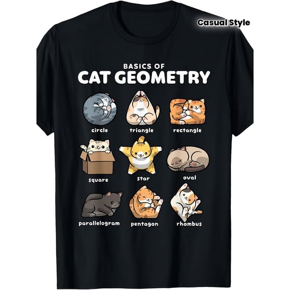 children’s wear Funny Cute Cartoon Cat Geometry Shapes Math Basics ...