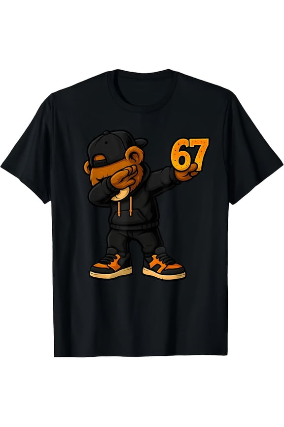 children’s wear Funny Dabbing Bear Number 67 Graphic T-Shirt Cute Hip Hop Style Retro Tee for Kids Boys Girls Toddler