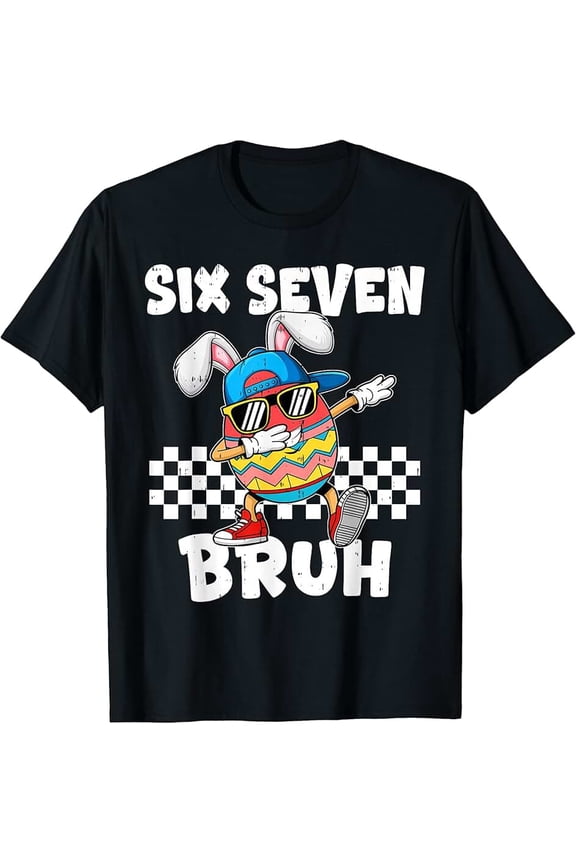 children’s wear Funny Dabbing Easter Egg Bruh T-Shirt for Six Seven Year Old Boys and Girls, Perfect Kids' 6th or 7th Birthday Gift