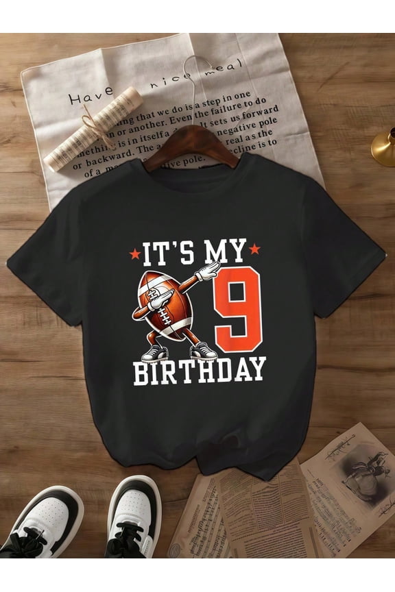 children’s wear Funny Dabbing Football 9th Birthday T-Shirt for Boys and Girls Kids Retro Sports Graphic Tee