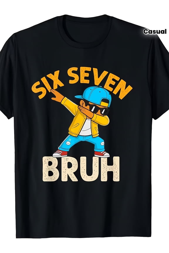 children’s wear Funny Dabbing Graphic T-Shirt for Boys Cool Six Seven Bruh Kids Retro Hip Hop Streetwear Short Sleeve Tee