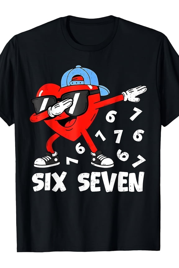 children’s wear Funny Dabbing Heart Graphic T-Shirt for Kids Six Seven Year Old Boys and Girls Retro Birthday Party Short Sleeve Tee