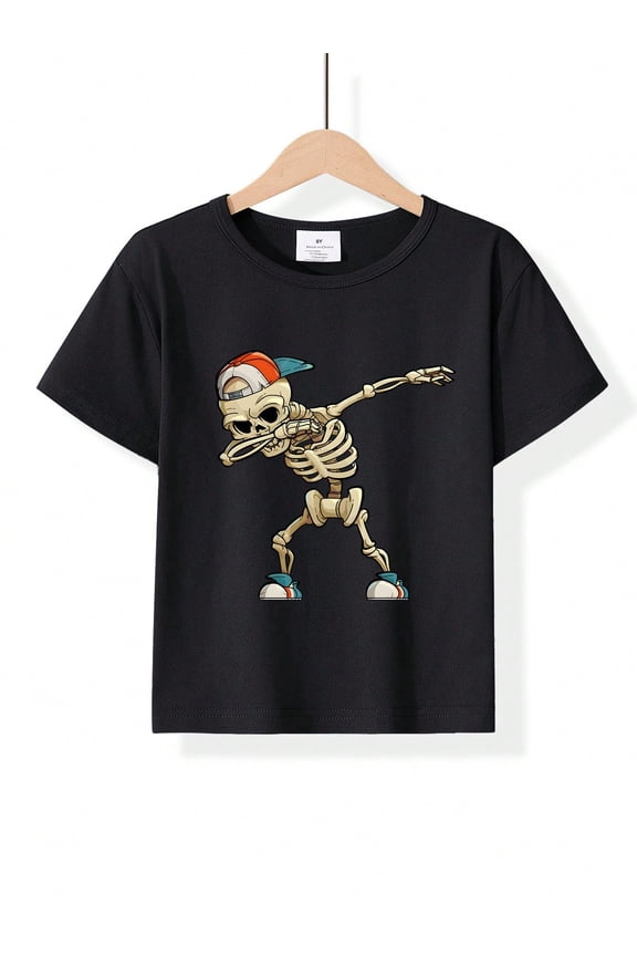 children’s wear Funny Dabbing Skeleton Graphic T-Shirt for Kids Boys Cool Halloween Hip Hop Dance Tee Black