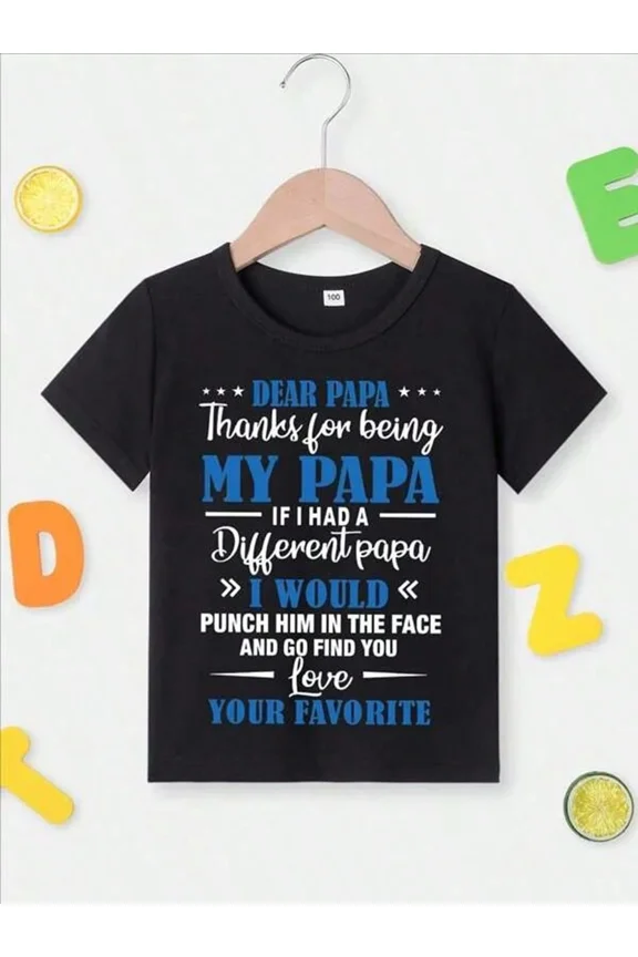 children’s wear Funny Dear Papa I Would Punch Him In The Face Kids Graphic T-Shirt, Cute Father's Day Gift for Boys and Girls, Retro Black Short Sleeve Toddler Tee