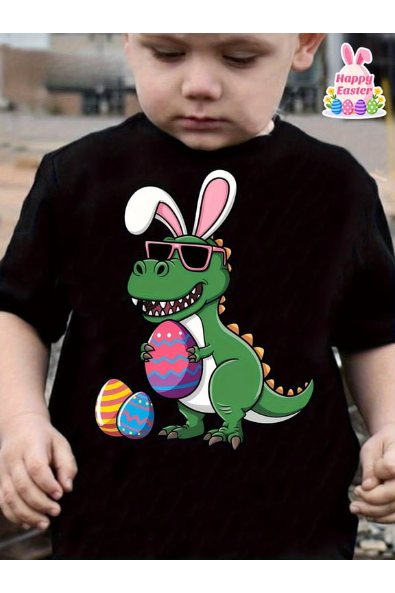 children’s wear Funny Dinosaur Easter Shirt for Boys, Cute Bunny Ears Dino with Eggs Graphic Tee, Happy Easter Kids T-Shirt Gift