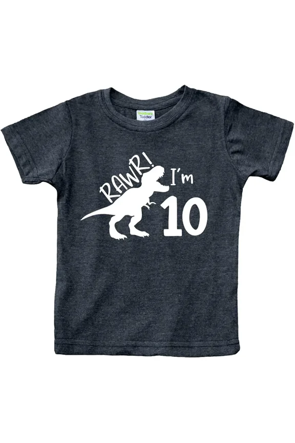children’s wear Funny Dinosaur RAWR I'm 10 10th Birthday Kids T-Shirt Cute T-Rex Graphic Cotton Tee for Boys and Girls