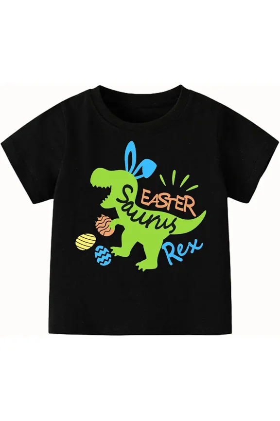 children’s wear Funny Easter Saurus Rex Kids Boys Graphic T-Shirt Cute Green Dinosaur Bunny Ears Toddler Girls Short Sleeve Cotton Tee