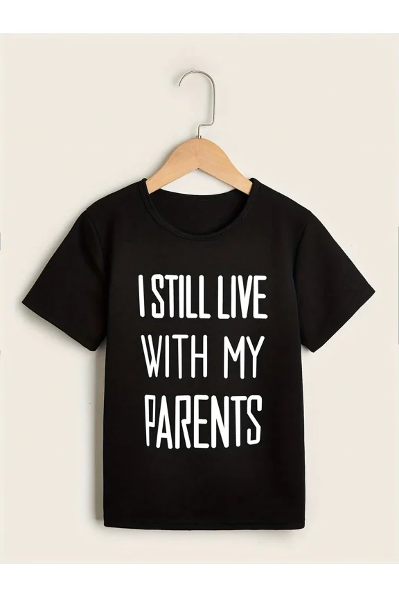 children’s wear Funny I Still Live With My Parents Kids Graphic T-Shirt, Cute Toddler Boys and Girls Short Sleeve Cotton Tee, Retro Humor Child Apparel