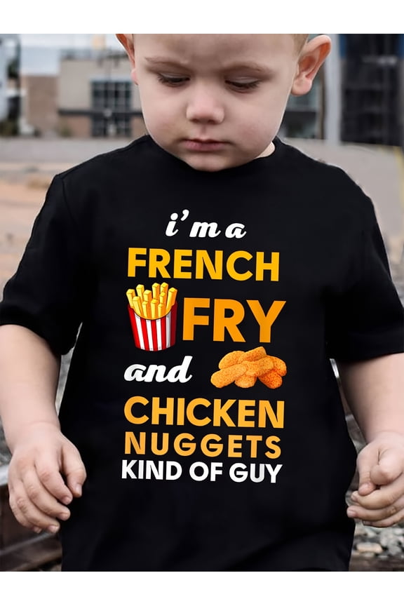 children’s wear Funny I'm a French Fry and Chicken Nuggets Kind of Guy Graphic T-Shirt for Toddler Boys, Cute Retro Foodie Kids Black Cotton Tee