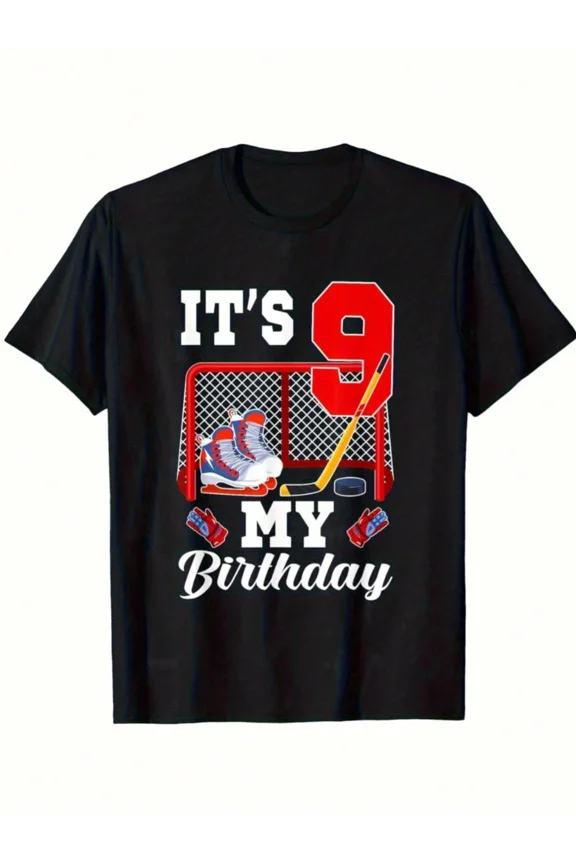 children’s wear Funny Ice Hockey 9th Birthday Shirt for Kids Boys Girls, Retro Sports Graphic Tee, It's My 9th Birthday Hockey Player Gift for Child