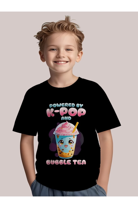 children’s wear Funny K-Pop and Bubble Tea Graphic T-Shirt for Boys, Cute Boba Drink Lover Kids' Apparel