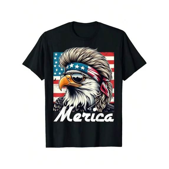children’s wear Funny Merica Eagle with Mullet Sunglasses Patriotic American Flag Graphic Tee for Kids and Toddlers, Retro 4th of July USA Pride Shirt for Boys and Girls