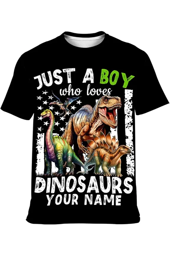 children’s wear Funny Personalized Dinosaur T-Shirt for Boys, Roaring T-Rex Brachiosaurus Stegosaurus Graphic Tee, Cool Prehistoric Kids Birthday Gift