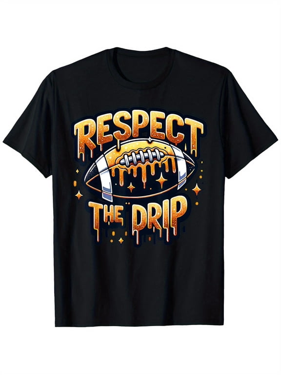 children’s wear Funny Respect The Drip Football Graphic T-Shirt for Boys and Girls Kids Cute Sporty Gold Drip Tee