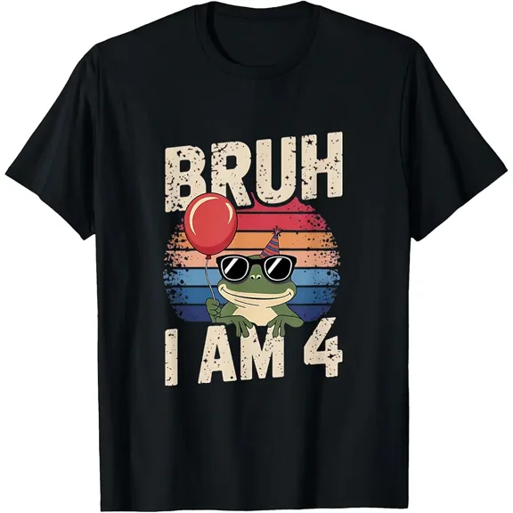children’s wear Funny Retro Bruh I Am 4 Fourth Birthday Frog T-Shirt for Boys Kids