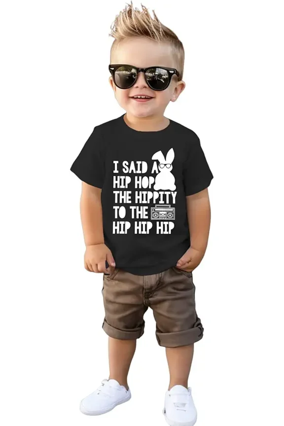 children’s wear Funny Retro Hip Hop Bunny Toddler Boys T-Shirt Cute Graphic Kids Short Sleeve Cotton Tee Comfortable Child Summer Fashion Top