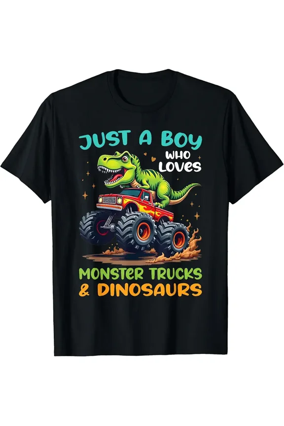 children’s wear Funny Roaring T-Rex Dinosaur Monster Truck Boys' T-Shirt - Cool Kids' Graphic Tee for Toddler & Child Dino Lovers