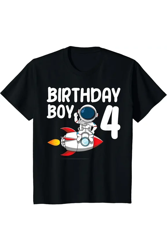 children’s wear Funny Space Astronaut Rocket 4th Birthday Boys Kids T-Shirt for Toddler Child Birthday Party Gift