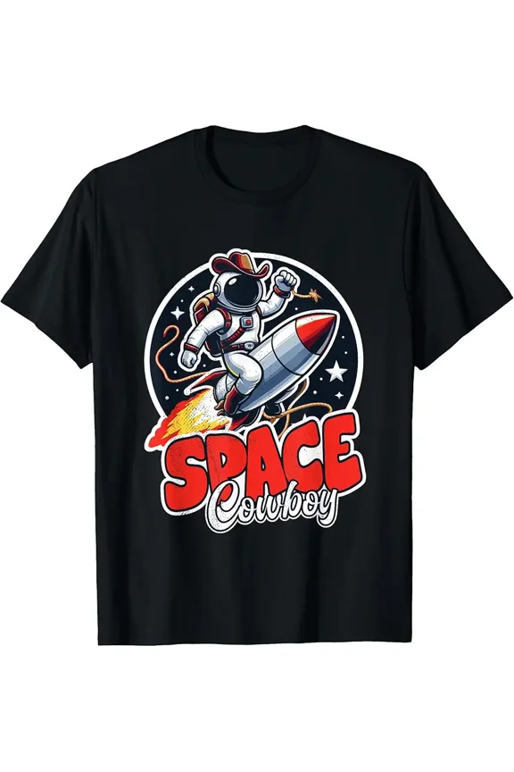children’s wear Funny Space Cowboy Astronaut Rocket Ship Graphic T-Shirt for Boys Girls Kids