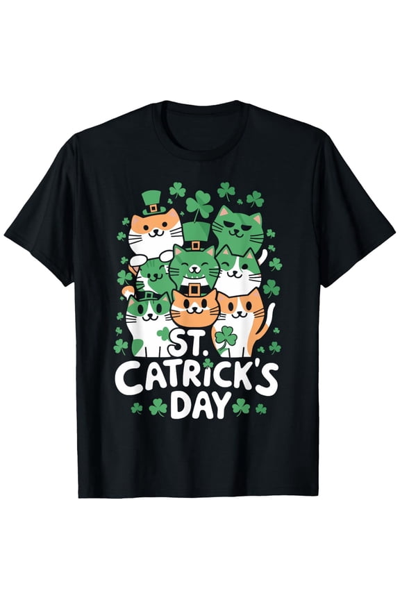 children’s wear Funny St. Catrick's Day Cute Cat Shamrocks Kids T-Shirt, Lucky Green Clover Holiday Graphic Tee for Toddler Boys and Girls