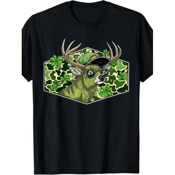 children’s wear Funny St. Patricks Day Shamrock Deer Buck Sunglasses Camouflage Lucky Graphic T-Shirt for Kids Boys Girls