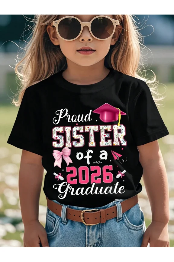 children’s wear Girl's Cute Floral Proud Sister of a 2026 Graduate T-Shirt