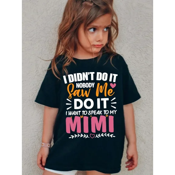 children’s wear Girl's Cute Funny Mimi Slogan Graphic Cotton T-Shirt