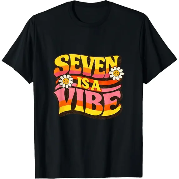 children’s wear Groovy Seven Is A Vibe 7th Birthday Retro T-Shirt for Kids, Boys, and Girls