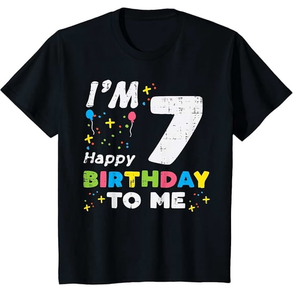 children’s wear Happy 7th Birthday To Me Colorful Graphic T-Shirt for Kids Girls Boys 7 Year Old Birthday Gift Retro Tee