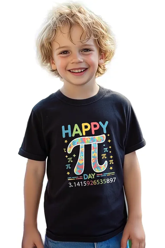 children’s wear Happy Pi Day Kids T-Shirt Funny Mathematics Science STEM Graphic Tee for Boys Girls and Toddlers Black Short Sleeve Top