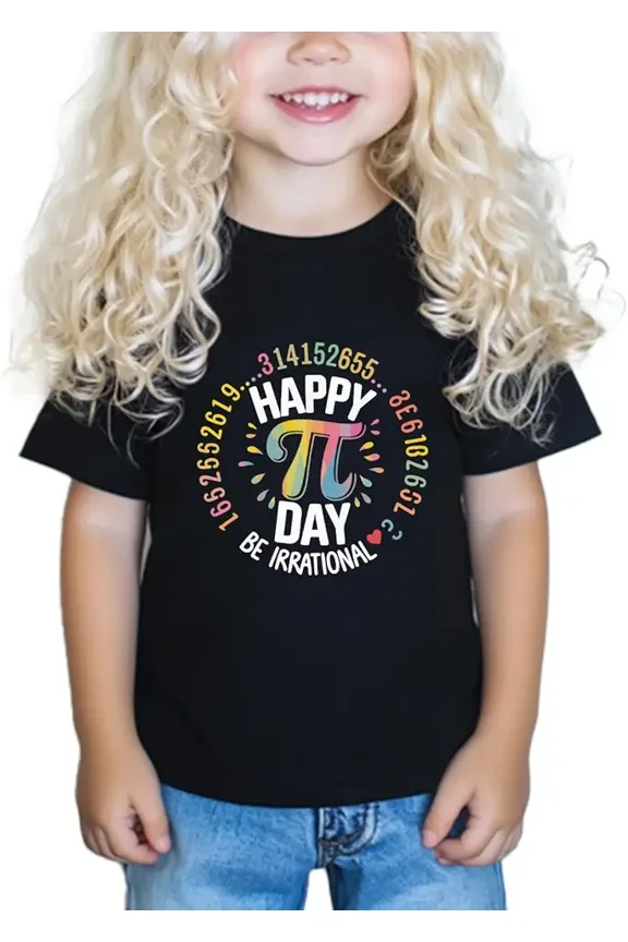 children’s wear Happy Pi Day Math Science Graphic T-Shirt Funny Be Irrational Kids Short Sleeve Tee for Boys and Girls Toddler Black Cotton Top
