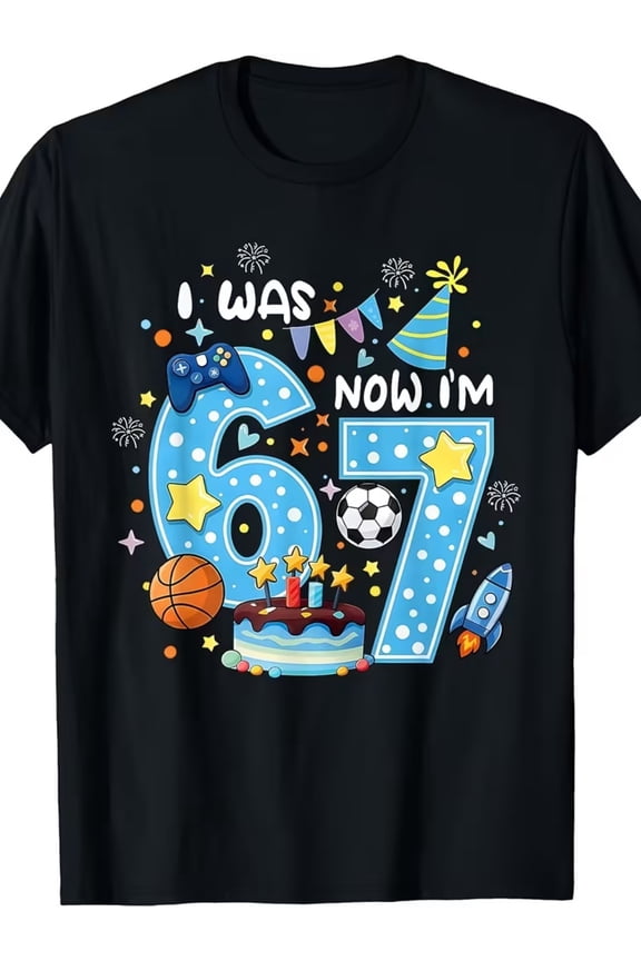 children’s wear I Was 6 Now I'm 7 Birthday Boy T-Shirt, Funny 7th Birthday Gift for Kids, Cute Gamer Sports Rocket Graphic Tee for Boys and Girls