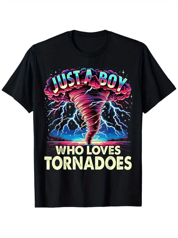 children’s wear Just A Boy Who Loves Tornadoes Funny Storm Chaser Kids Graphic T-Shirt Retro Lightning Weather Boys Tee
