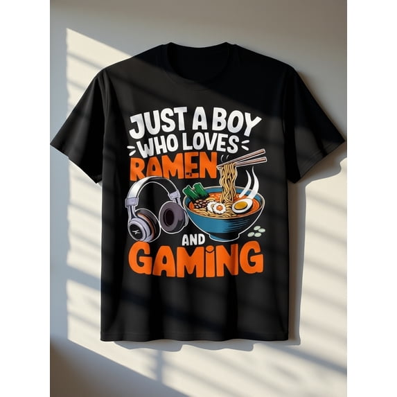 children’s wear Just a Boy Who Loves Ramen and Gaming Funny Graphic T-Shirt for Boys, Cute Noodles & Video Game Tee for Kids