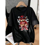 children s wear Kids Boys Hip Hop Teddy Bear Graphic T-Shirt Cute Streetwear Style Black Cotton Short Sleeve Tee for Toddler Girls