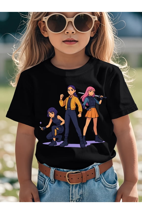 children’s wear Kids Girls Adventure Squad Cartoon Graphic T-Shirt, Cute Action Hero Girls Tee Top