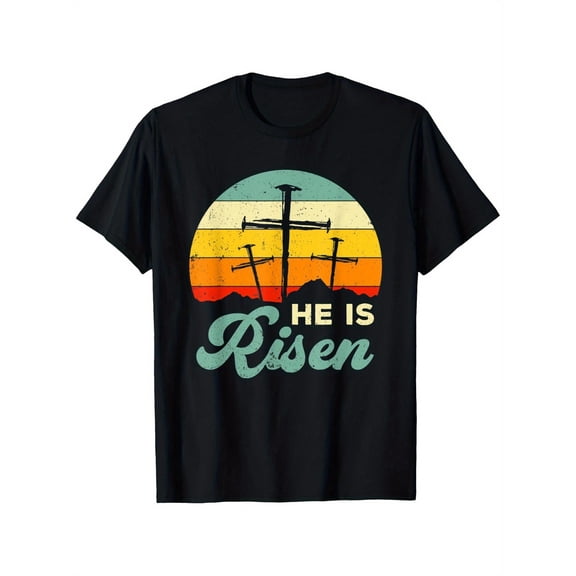 children’s wear Kids Retro He Is Risen Christian Easter T-Shirt Vintage Cross Graphic Tee for Boys and Girls Toddler Religious Sunday School Shirt